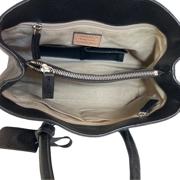 Suarez New York Italian black leather bag small satchel 3-compartments 2 ways - Picture 12 of 16